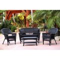 Jeco 4 Piece Black Wicker Conversation Set - Black Cushions W00207-G-FS017